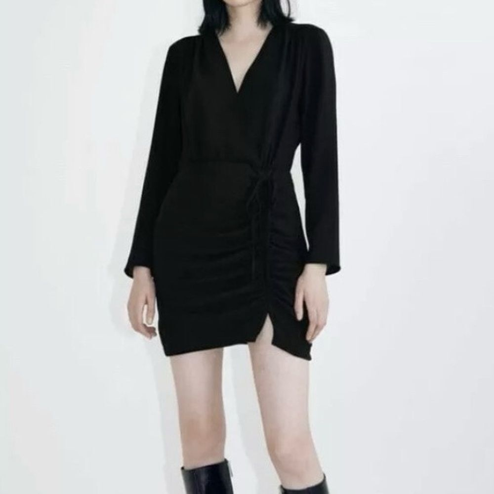 Zara Black Wrap Long Sleeve Mini Dress Size XS
